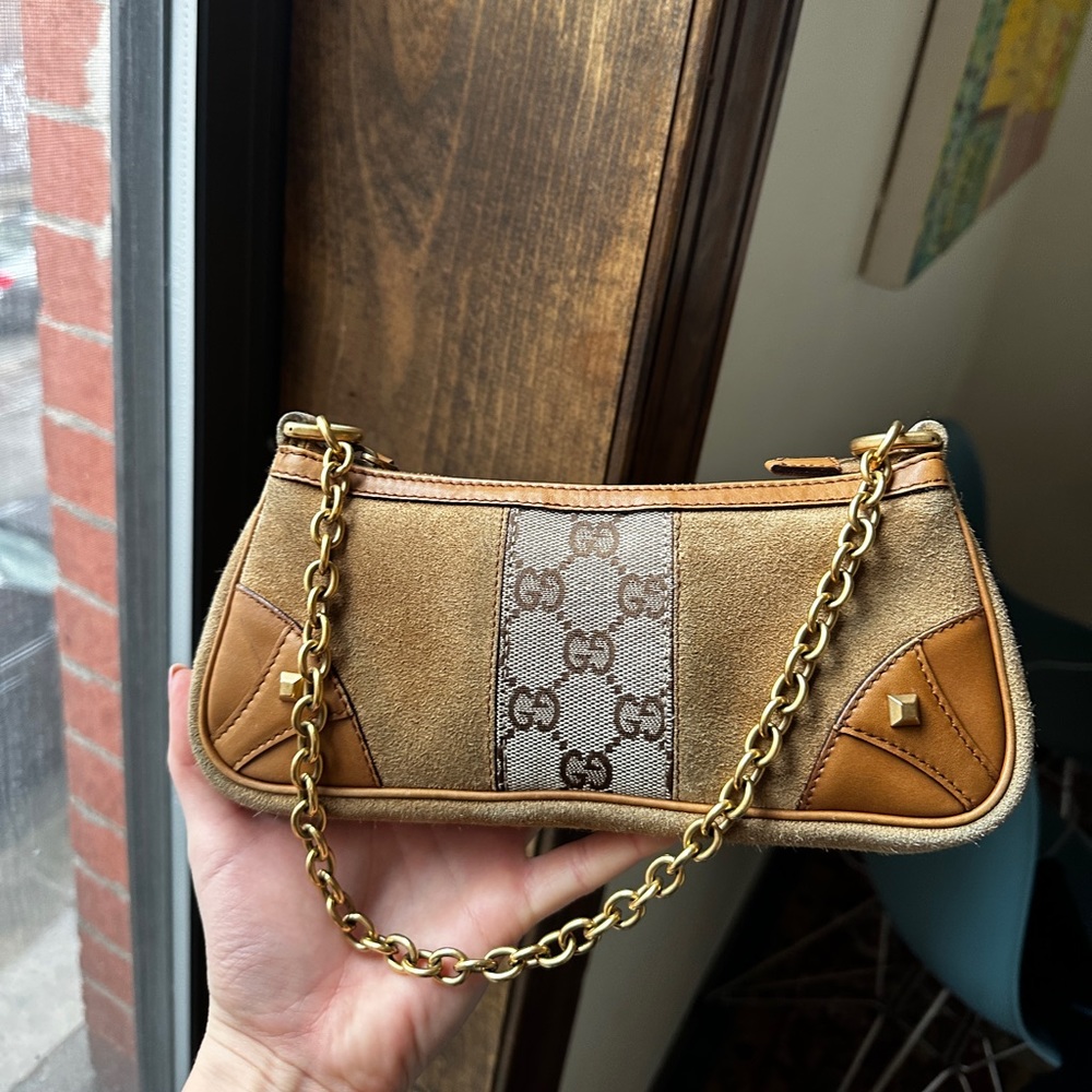 Vintage Gucci Suede Nailhead Pochette shoulder bag